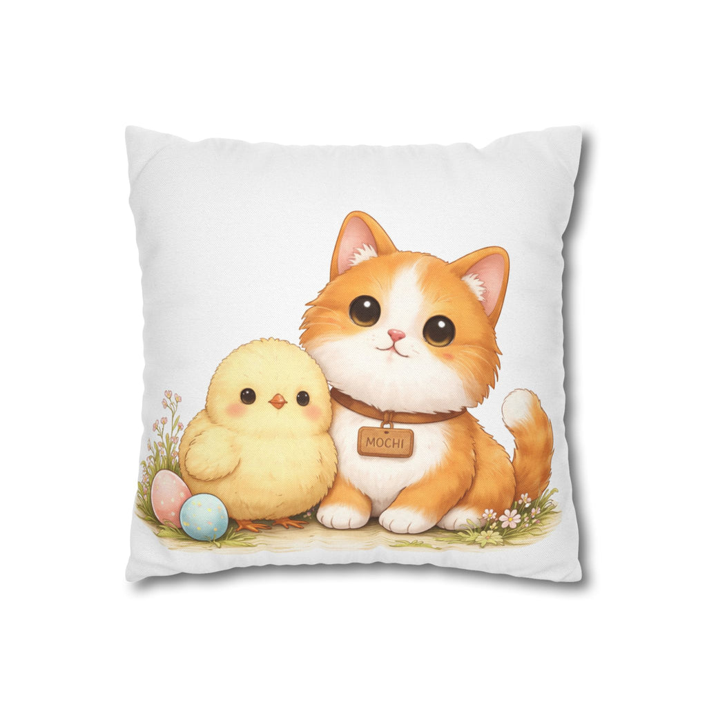 Cute Easter Pillow Cover Cat and Chick, Spring Decorative Pillow, Mochi Cat Cushion, Easter Home Decor Gift
