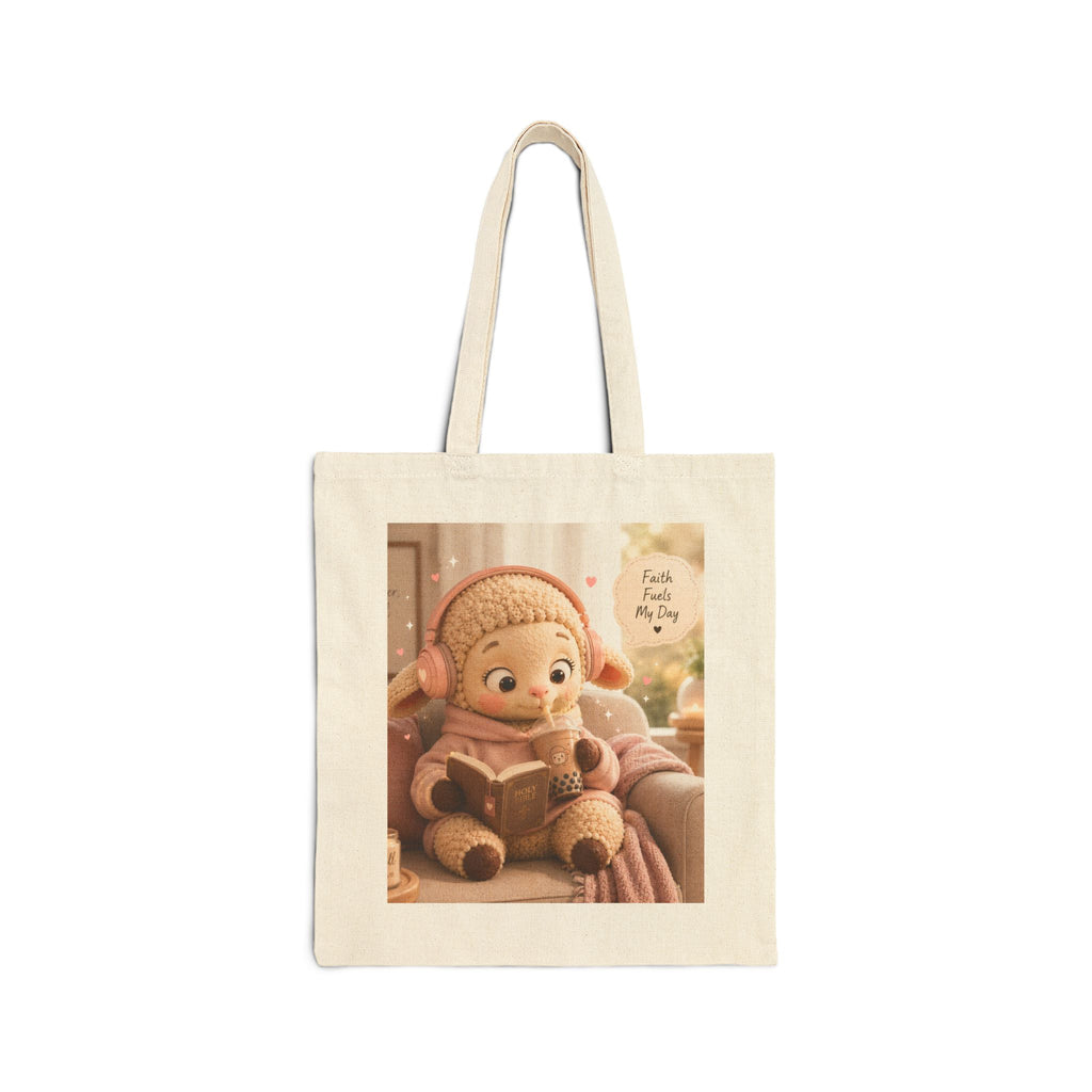 Cute Cozy Reading Tote Bag — 'Faith Fills My Cup' Canvas Shopper