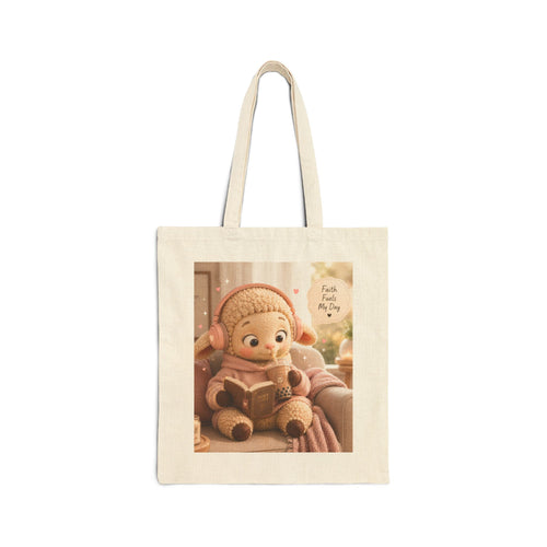 Cute Cozy Reading Tote Bag — 'Faith Fills My Cup' Canvas Shopper