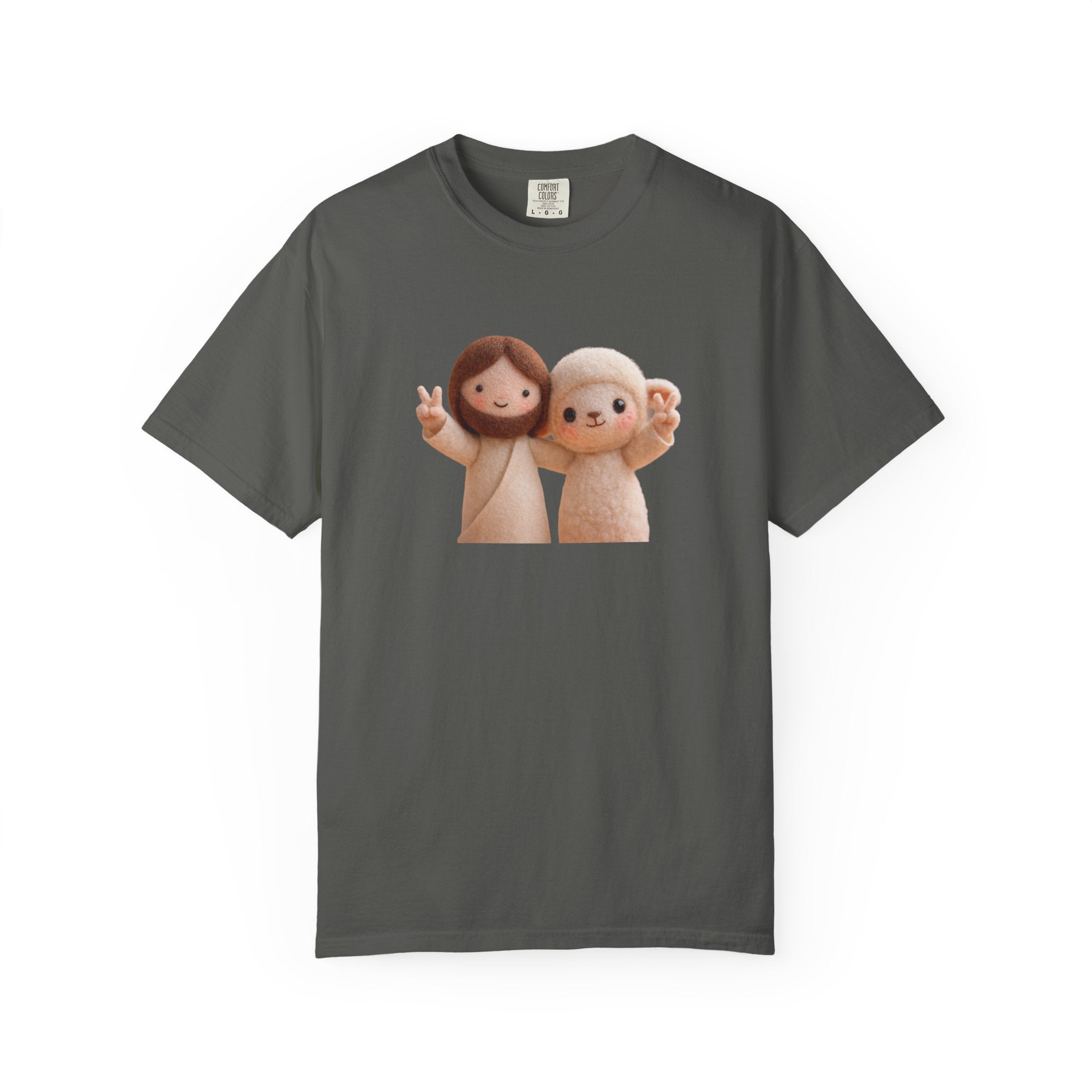 Jesus and Lamb Illustration T-Shirt | Cute Felt Doll Friendship Print