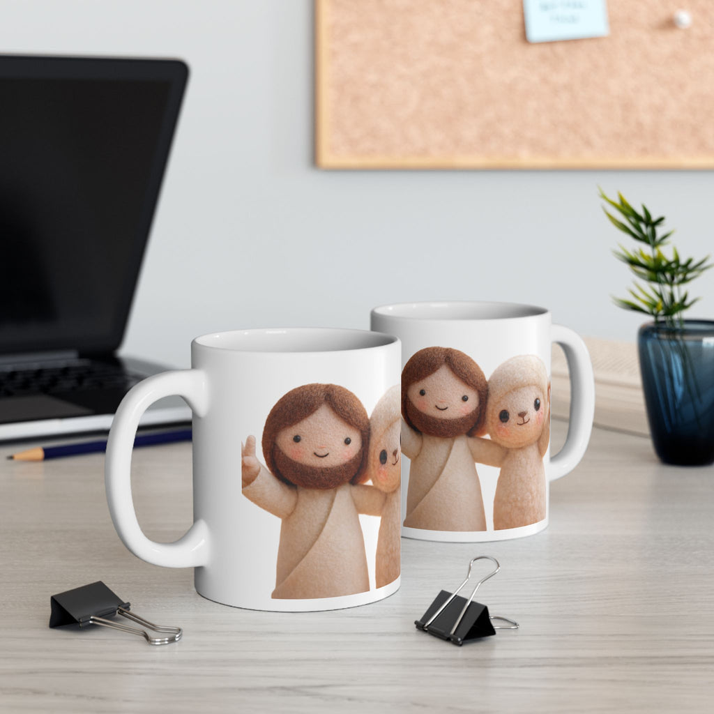 Cute Peace Sign Plush Characters Mug | Ceramic Coffee Cup