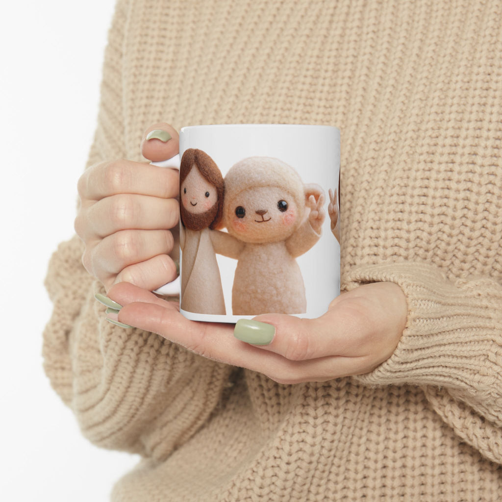 Cute Peace Sign Plush Characters Mug | Ceramic Coffee Cup