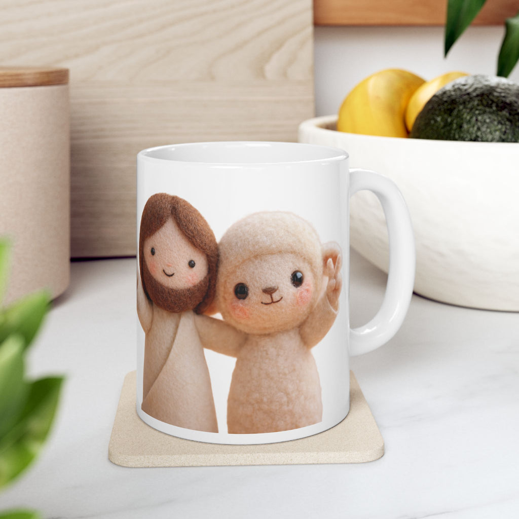 Cute Peace Sign Plush Characters Mug | Ceramic Coffee Cup