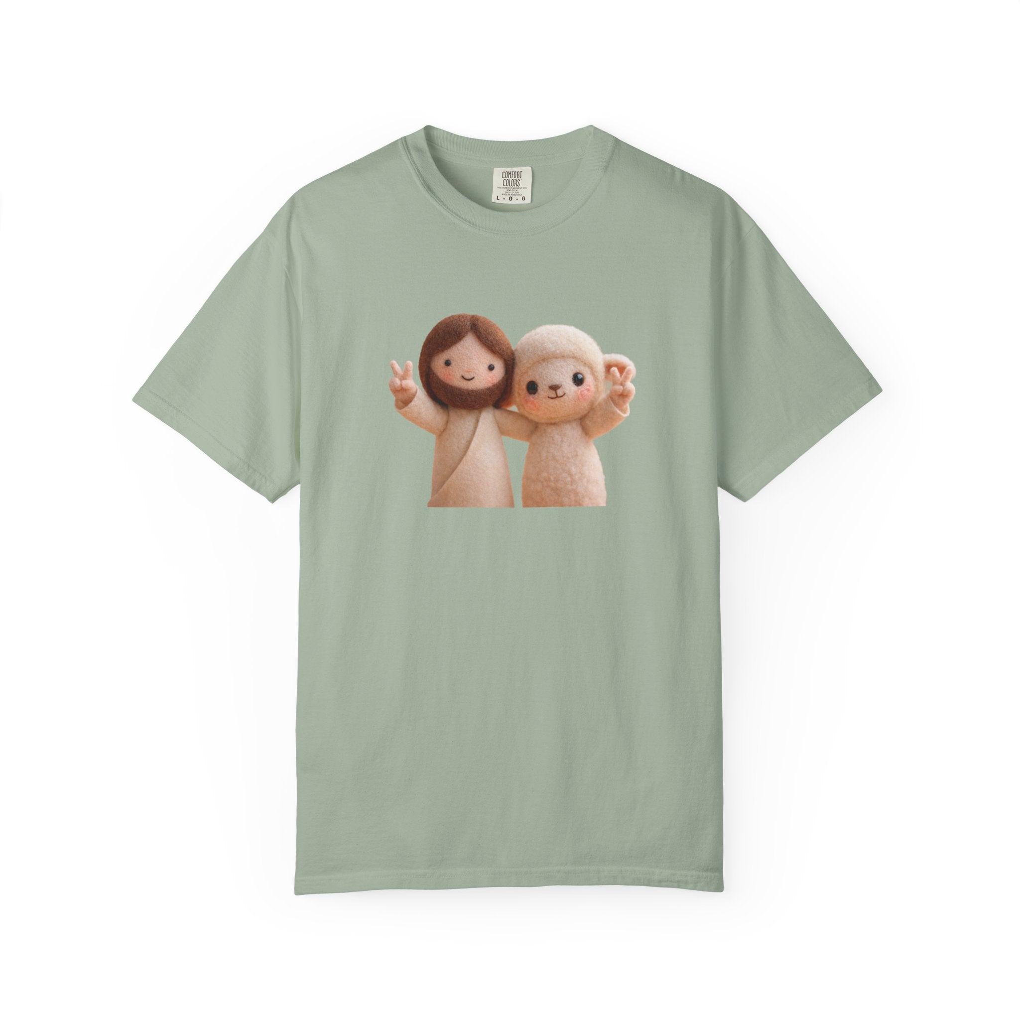 Jesus and Lamb Illustration T-Shirt | Cute Felt Doll Friendship Print