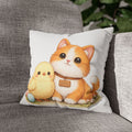 Cute Easter Pillow Cover Cat and Chick, Spring Decorative Pillow, Mochi Cat Cushion, Easter Home Decor Gift