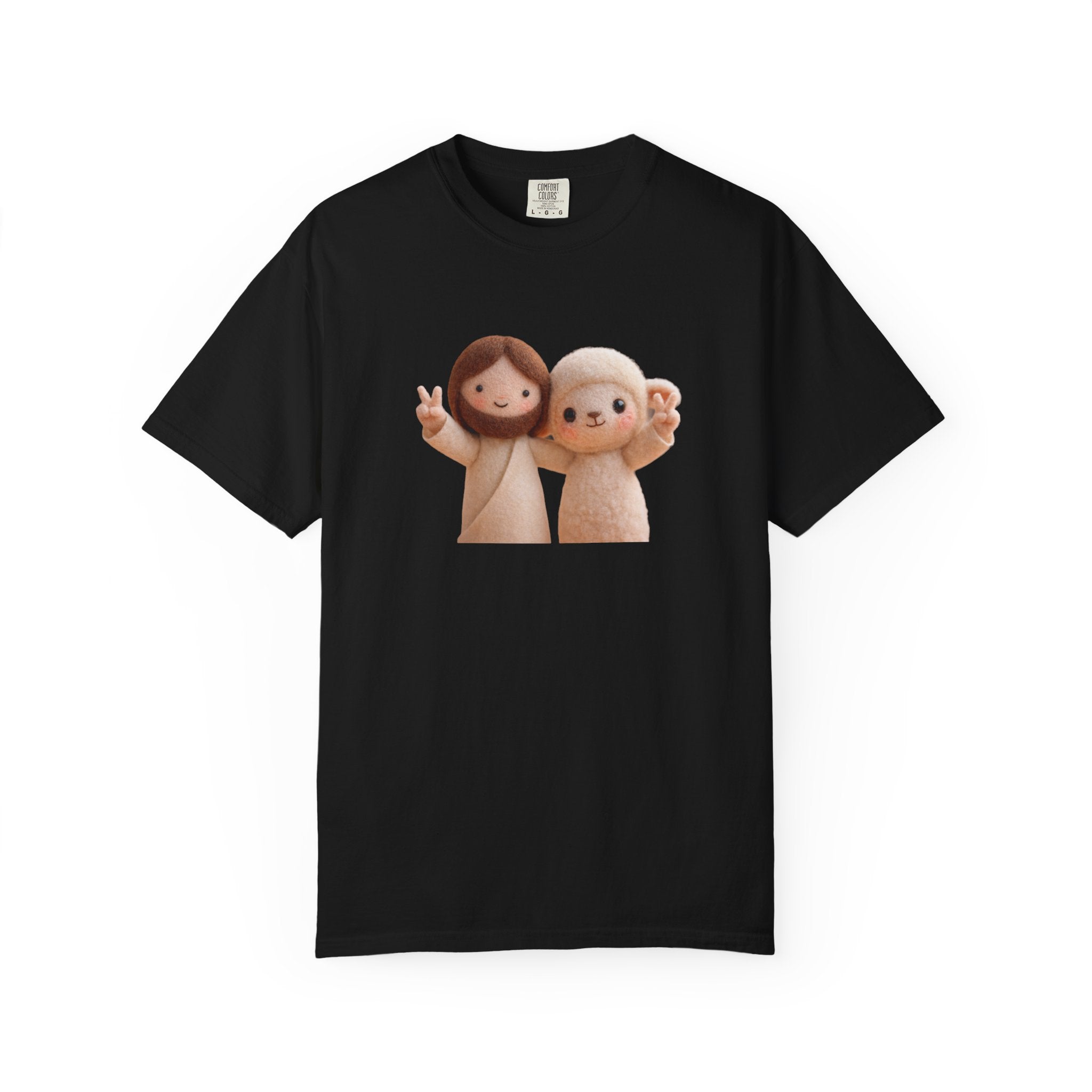Jesus and Lamb Illustration T-Shirt | Cute Felt Doll Friendship Print