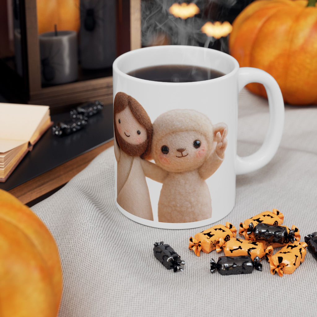 Cute Peace Sign Plush Characters Mug | Ceramic Coffee Cup